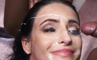Barbie Esm gets her face covered in cum shots all over